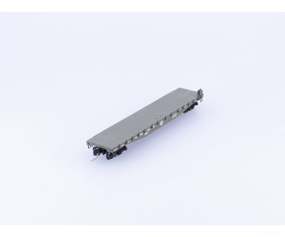 Micro Trains 45180 N 50’ Fishbelly Side Flatcar w side mount Brk Wheel United States Army (USAX) 38066 - Freight Cars