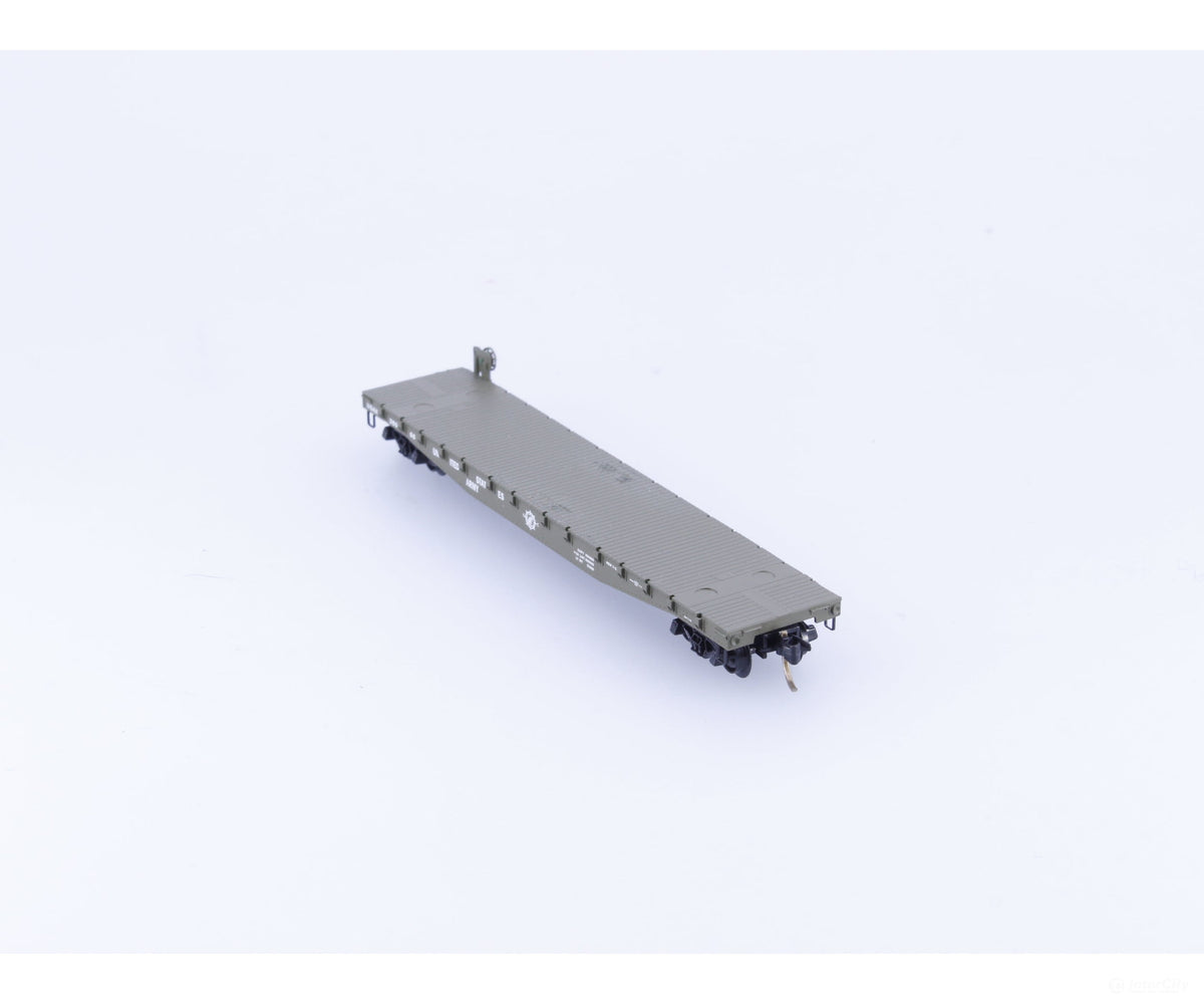Micro Trains 45180 N 50’ Fishbelly Side Flatcar w side mount Brk Wheel United States Army (USAX) 38066 - Freight Cars