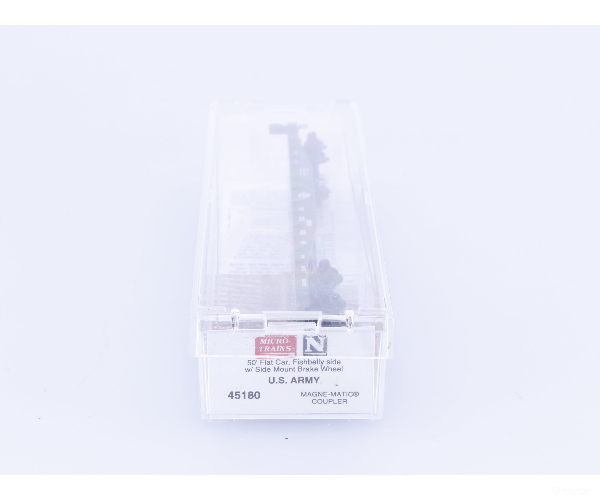 Micro Trains 45180 N 50’ Fishbelly Side Flatcar with Side Mount Brake Wheel United States Army (USAX) 38064 Freight Cars