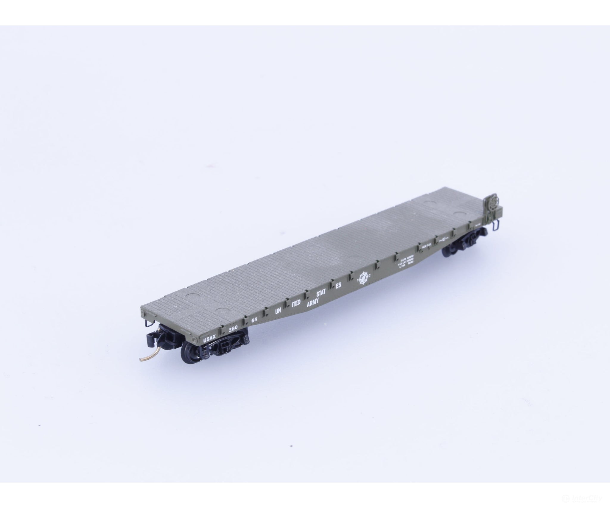 Micro Trains 45180 N 50’ Fishbelly Side Flatcar with Side Mount Brake Wheel United States Army (USAX) 38064 Freight Cars