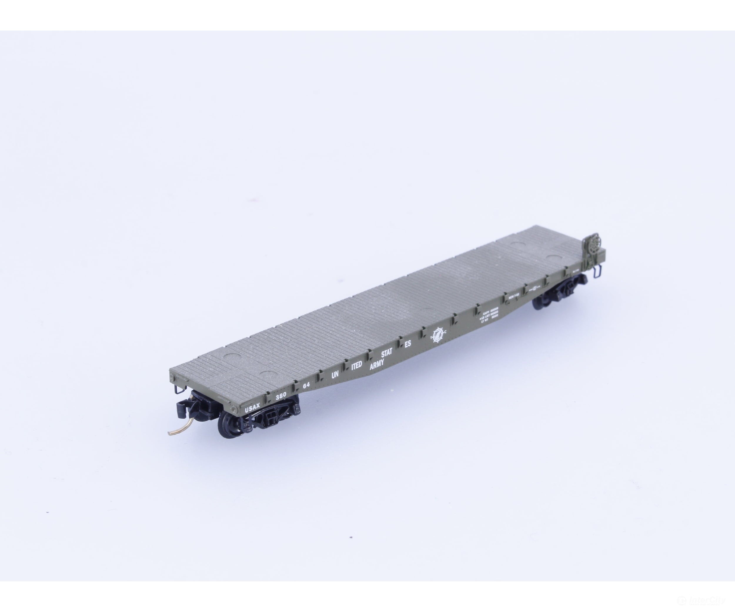 Micro Trains 45180 N 50’ Fishbelly Side Flatcar with Side Mount Brake Wheel United States Army (USAX) 38064 Freight Cars