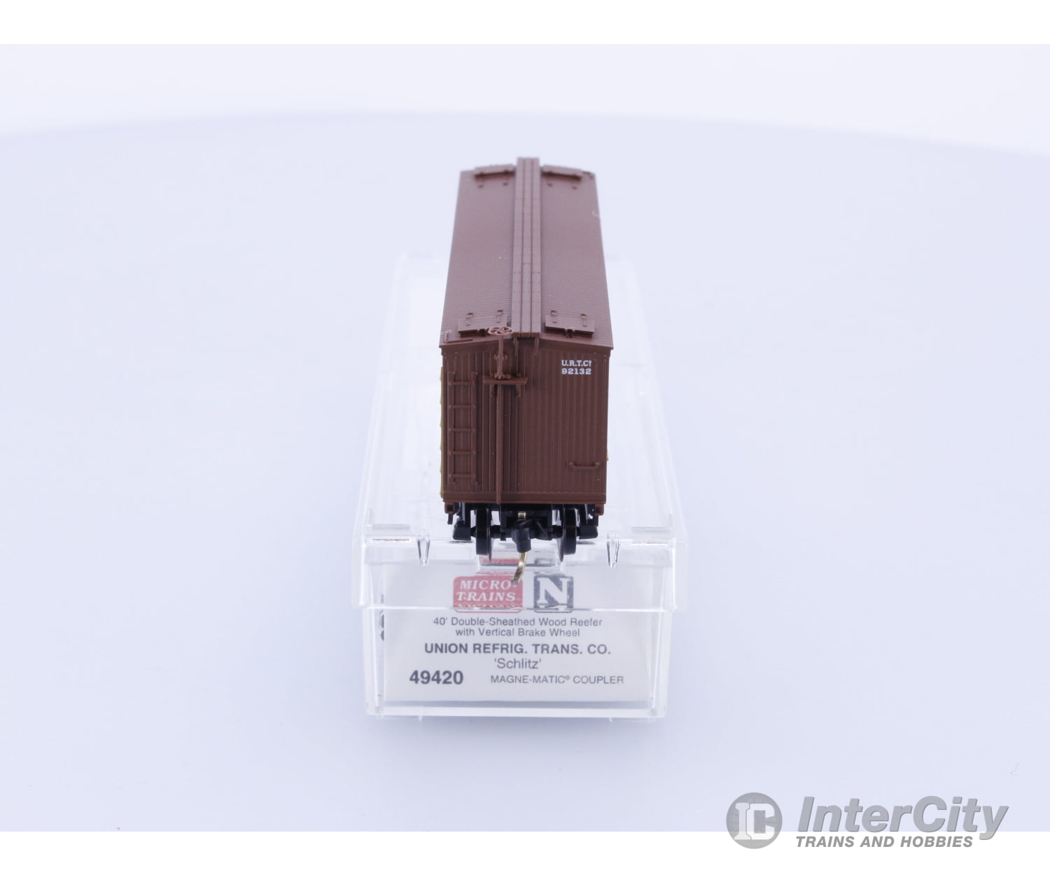 Micro Trains 49420 N 40’ Double-Sheathed Wood Reefer w/Vertical Brake Wheel Schlitz Beer 92132 Freight Cars