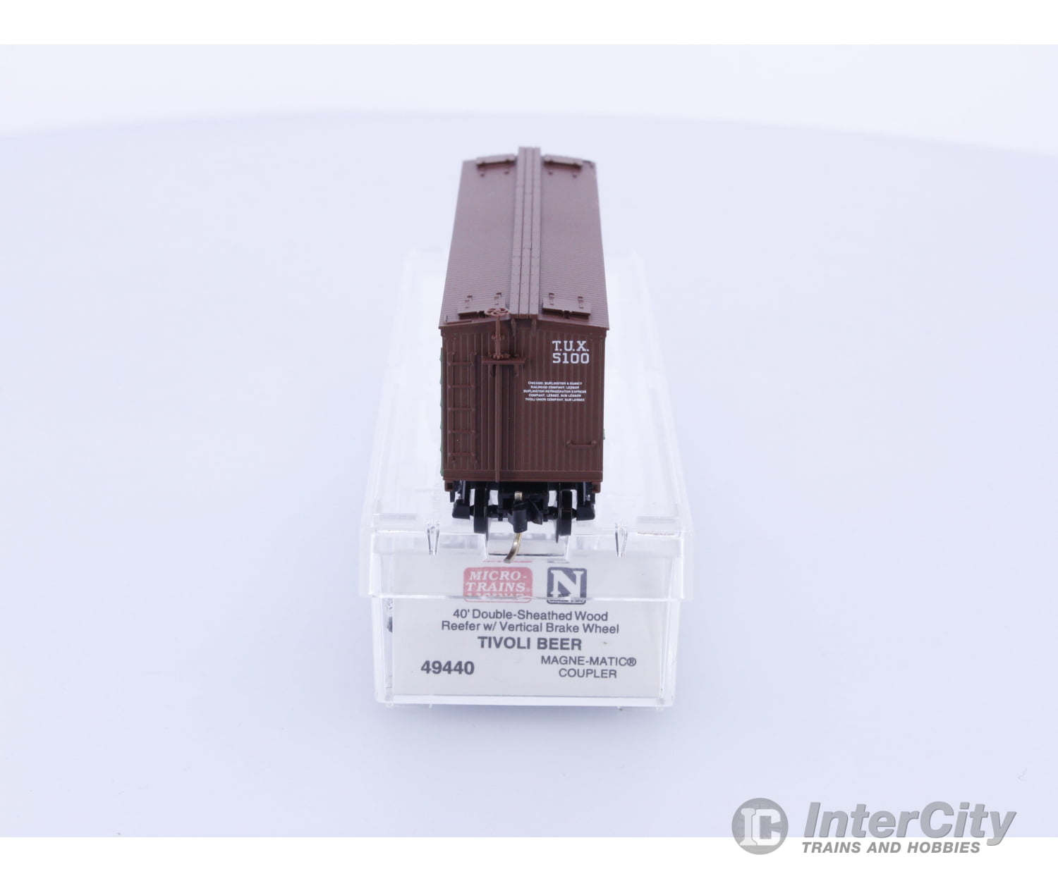 Micro Trains 49440 N 40’ Double-Sheathed Wood Reefer w/Vertical Brake Wheel Tivoli Beer 5100 Freight Cars