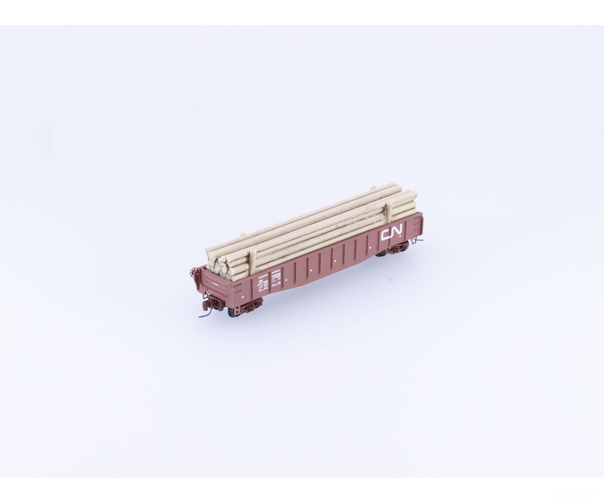 Micro Trains 52200140 Z 50’ Gondola Fishbelly Side Drop Ends w/ Log Load Canadian National (CN) 143722 - Freight Cars