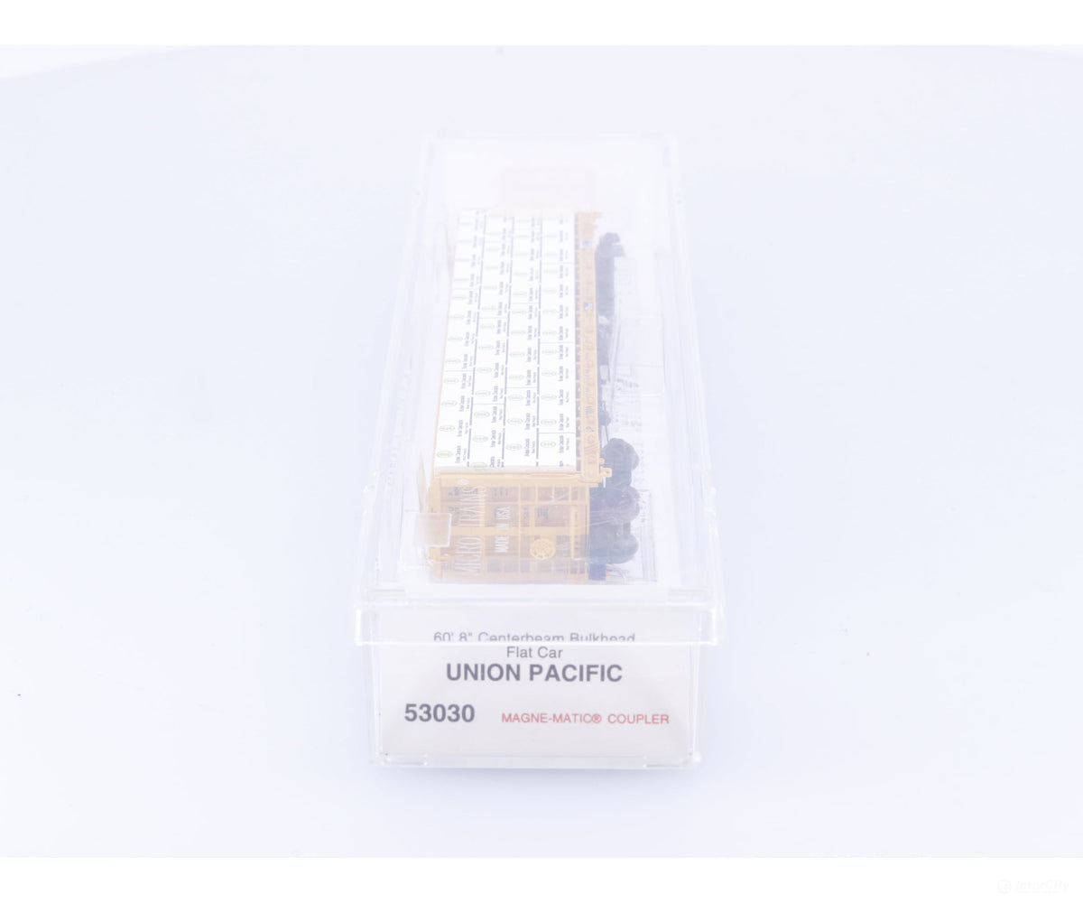 Micro Trains 53030 N 61’ 8’’ Bulkhead Flat Car w/ Lumber Load Union Pacific (UP) 217009 - Freight Cars