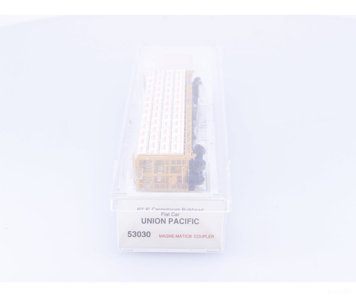 Micro Trains 53030 N 61’ 8’’ Bulkhead Flat Car w/ Lumber Load Union Pacific (UP) 219009 - Freight Cars