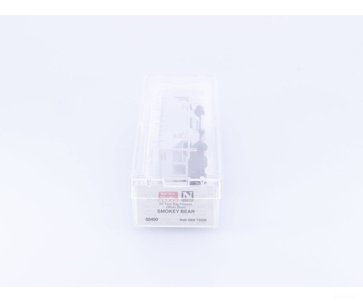 Micro Trains 55450 N 2-Bay 33’ Open Hopper Offset Side Smokey Bear (SBX) 72000 - Freight Cars