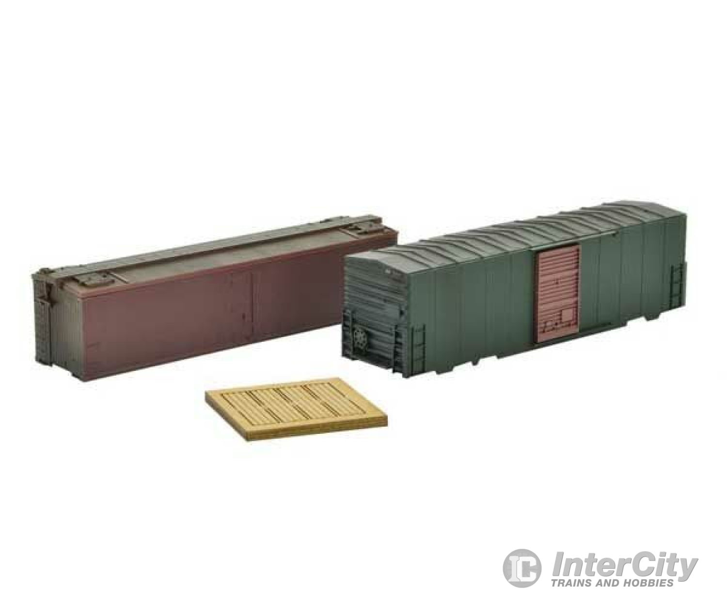 Micro Trains 79943958 Weathered 40’ Boxcar Flatcar Load 2-Pack With Blocking - Kit Freight Loads