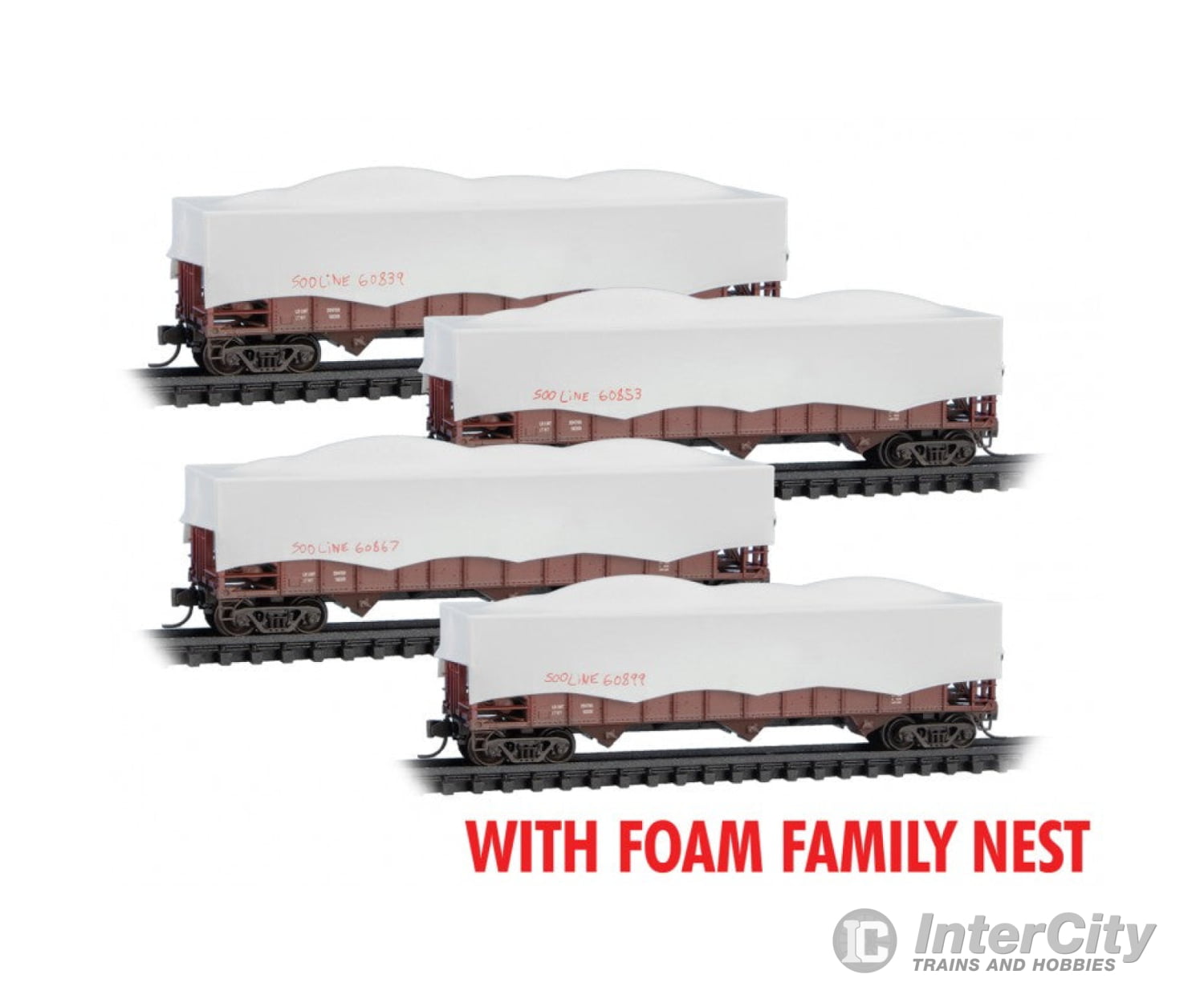 Micro Trains 98302239 N 100 - Ton 3 - Bay Ribside Open Hopper W/Tarp Cover 4 - Pack - Jewel Boxes -