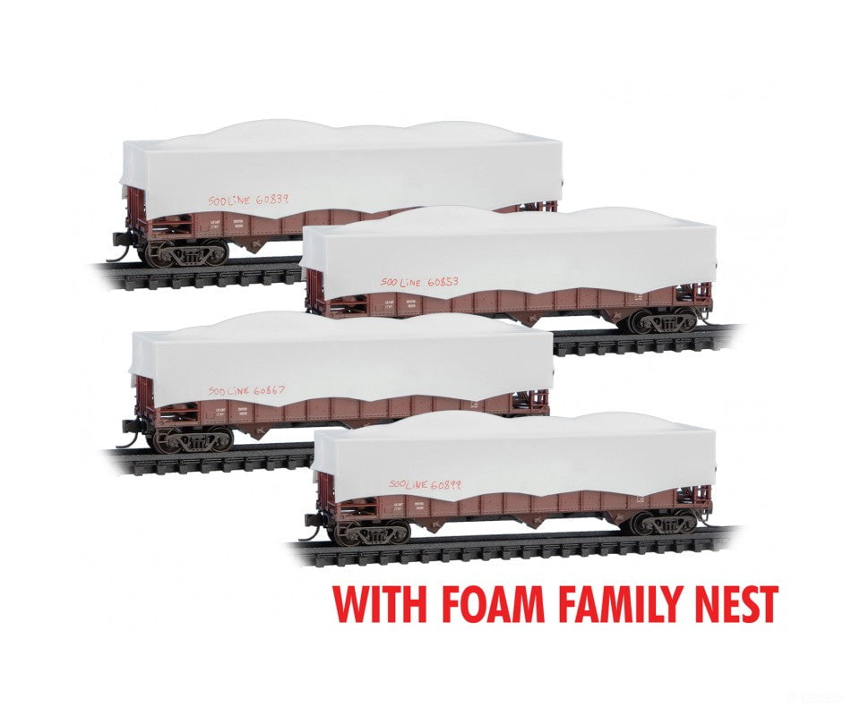 Micro Trains 99302239 N 100 - Ton 3 - Bay Ribside Open Hopper W/Tarp Cover 4 - Pack - Foam Nest -