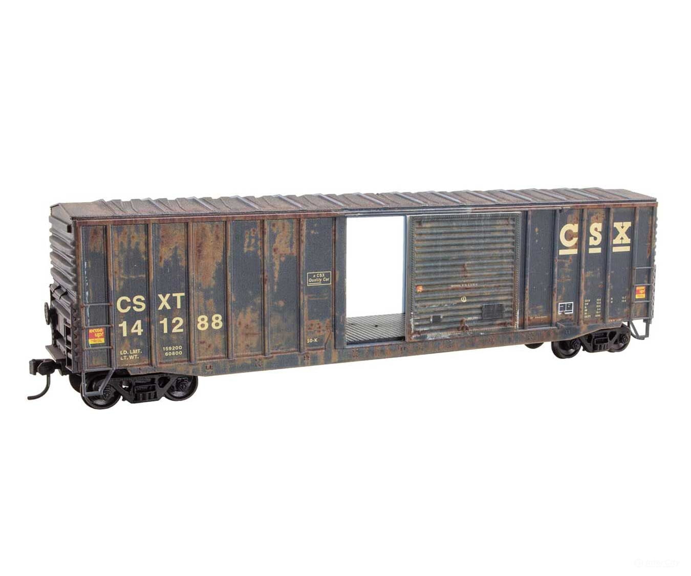 Micro Trains HO 5600005 50’ Exterior-Post Modern Boxcar - Kit - CSX #141288 (Weathered blue yellow) Freight Cars