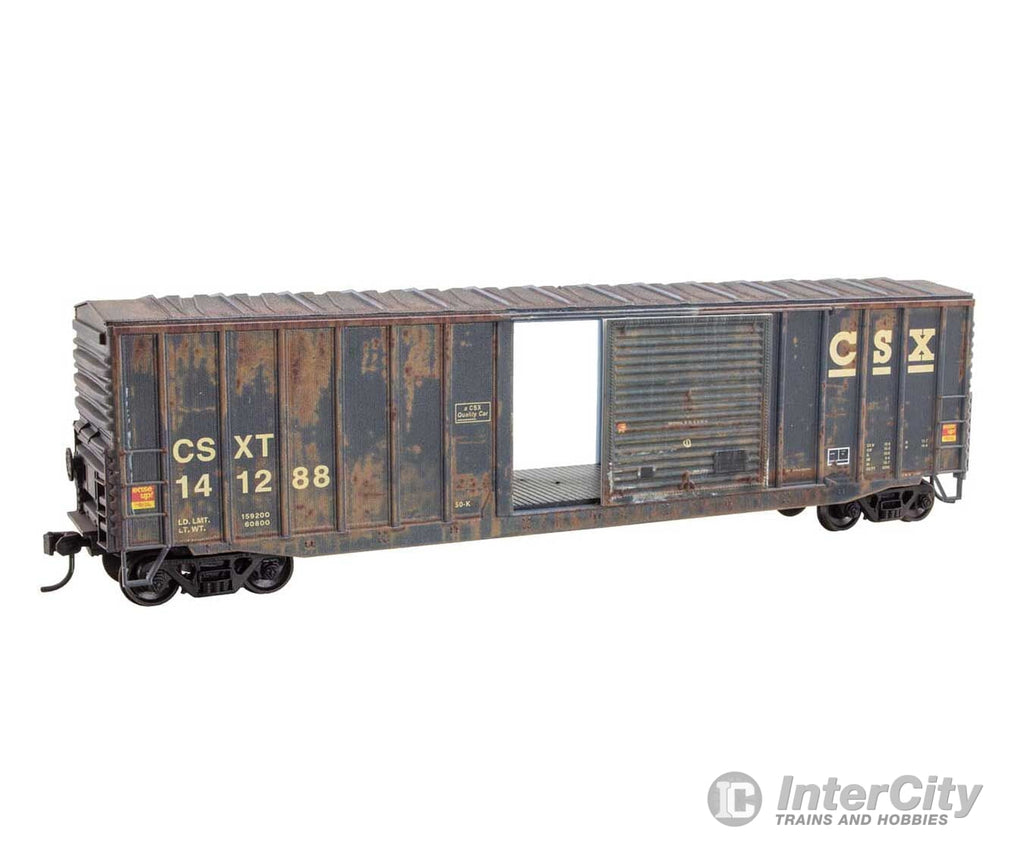 Micro Trains HO 5600005 50’ Exterior-Post Modern Boxcar - Kit - CSX #141288 (Weathered blue yellow) Freight Cars