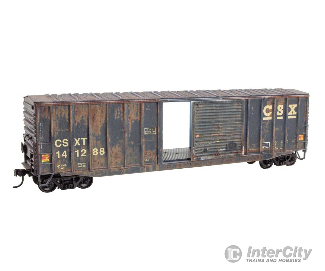 Micro Trains HO 5600005 50’ Exterior-Post Modern Boxcar - Kit - CSX #141288 (Weathered blue yellow) Freight Cars