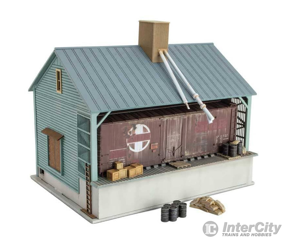 Micro Trains Ho 90056010 Grain Storage Building W/40’ Boxcar - Kit Unpainted Structure Boxcar