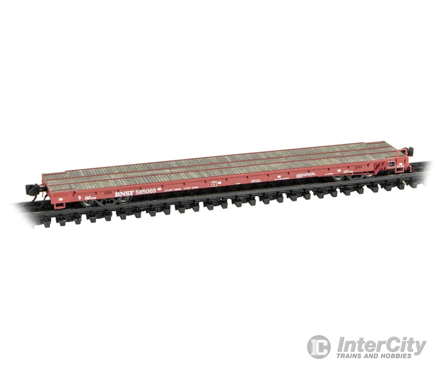 Micro Trains Line N 13400022 Thrall 60’ Flatcar Burlington Northern Santa Fe #585069 (Boxcar Red)