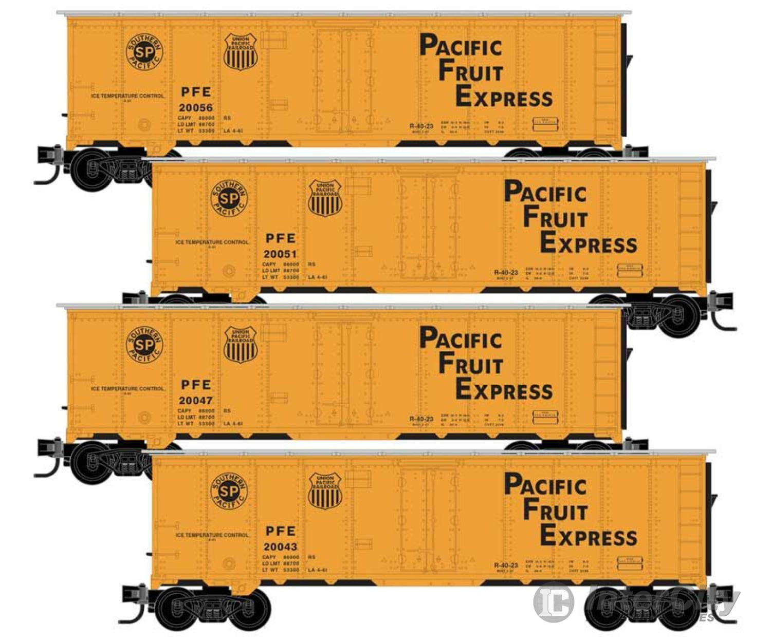 Micro Trains Line N 40 Steel Ice Reefer 4-Pack - Ready To Run Pacific Fruit Express 20043 20047