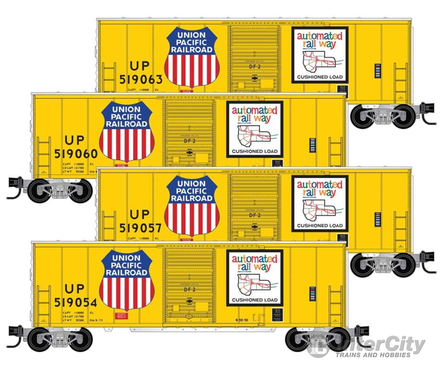 Micro Trains Line N 50 Boxcar 8 Plug Door No Roofwalk Short Ladders 4-Pack - Ready To Run Union