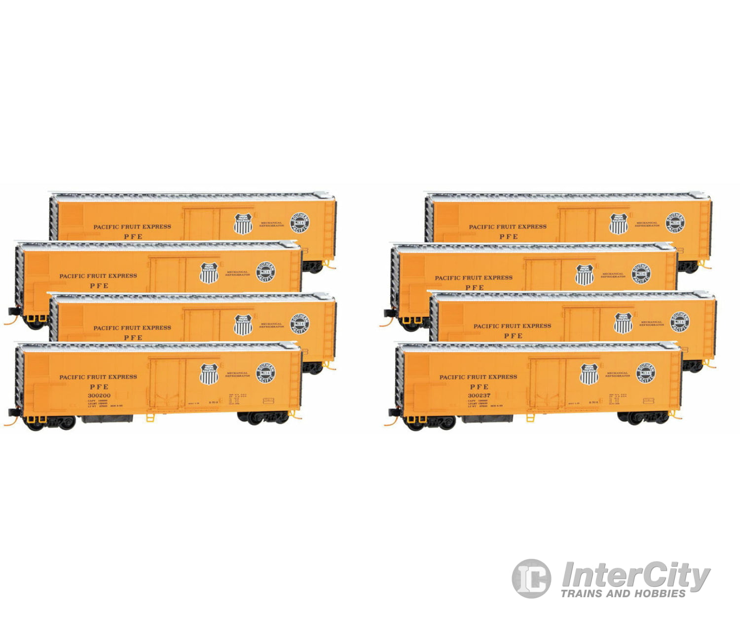 Micro Trains Line N 51 3-3/4 Riveted Side Mechanical Reefer 8-Car Runner Pack - Ready To Run Pacific