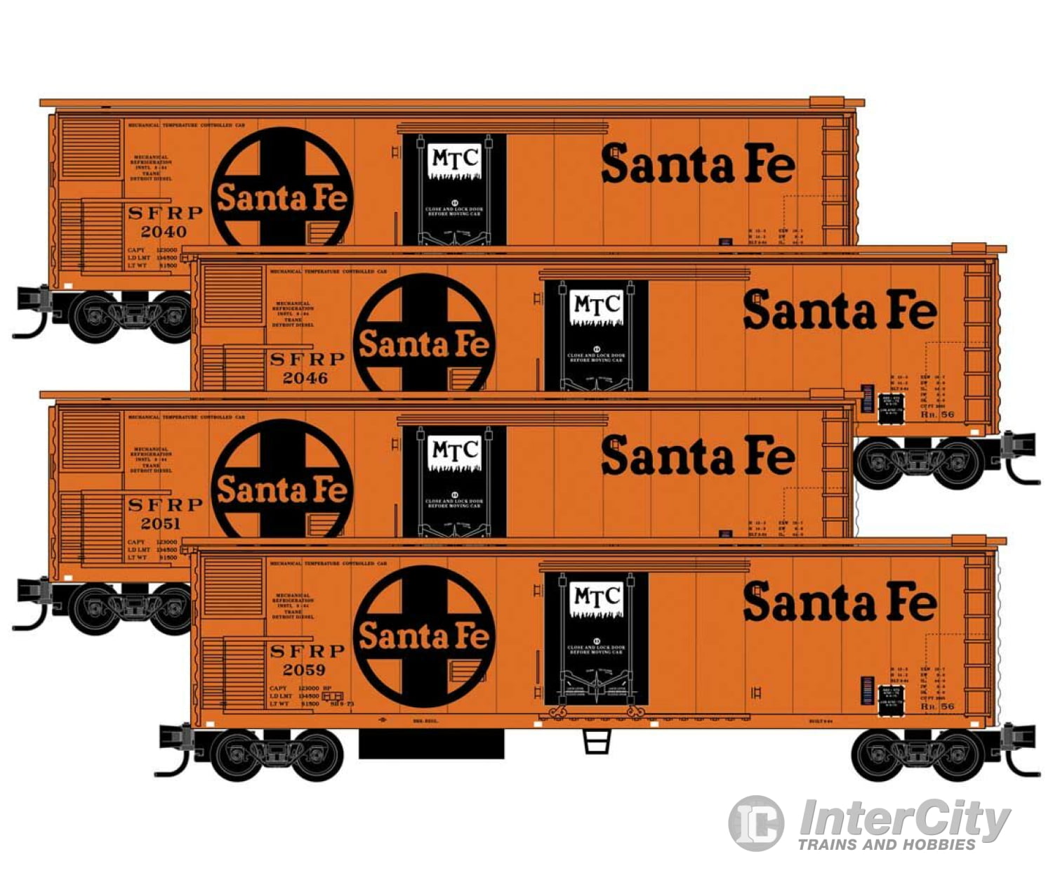 Micro Trains Line N 51 3-3/4 Riveted-Side Mechanical Reefer 4-Pack - Ready To Run Santa Fe 2040 2046