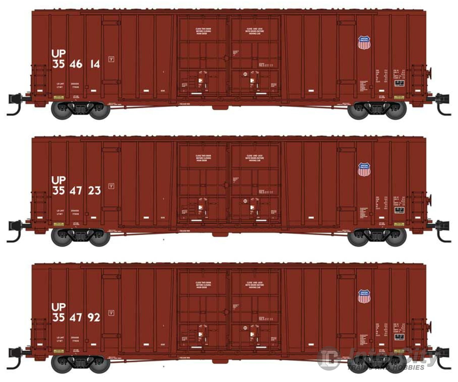 Micro Trains Line N 60 Rib-Side Double-Plug-Door High-Cube Boxcar 3-Pack - Ready To Run Union