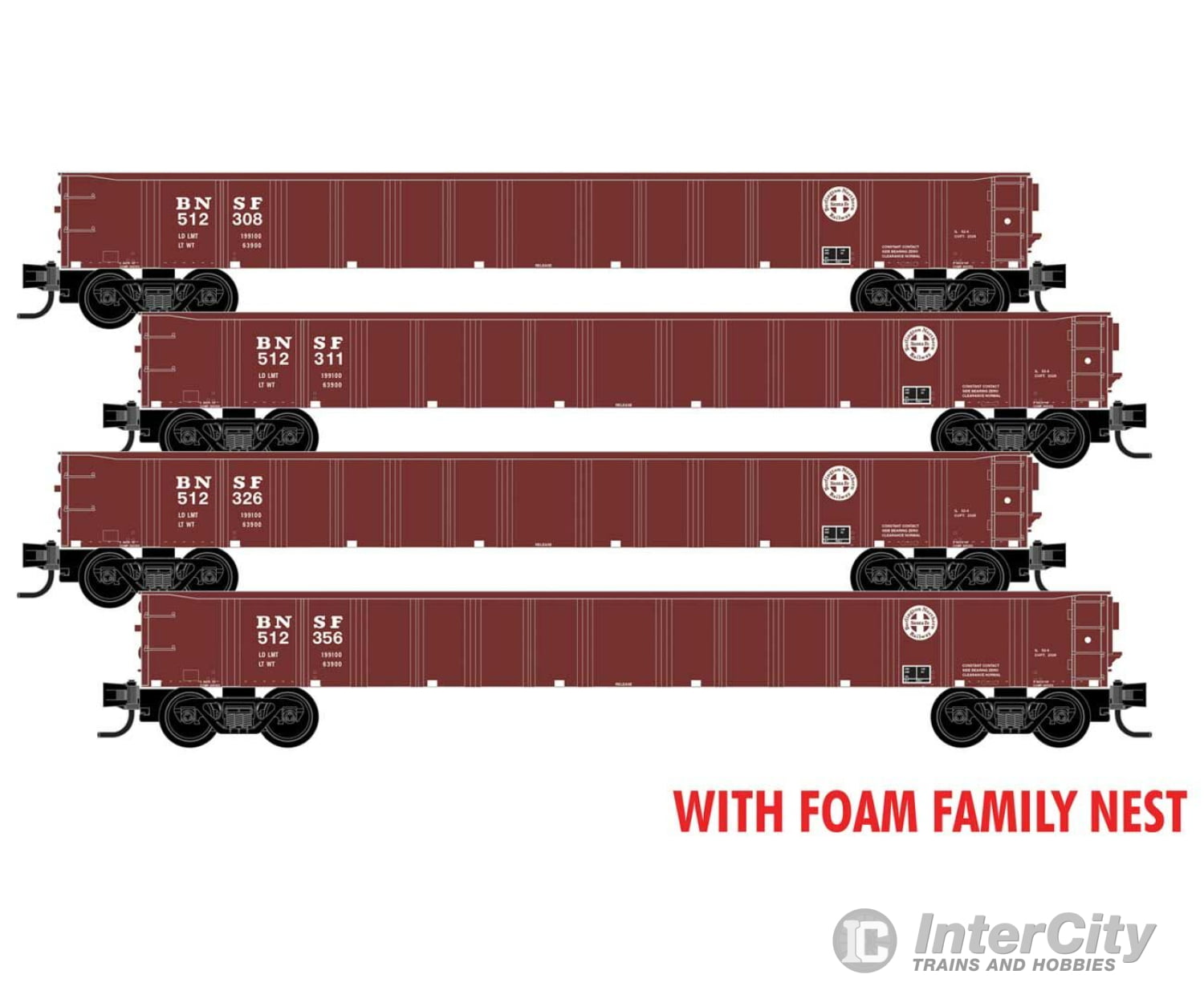 Micro Trains Line N 99300198 50’ 15-Panel Fixed-End Gondola 4-Pack In Foam Nest - Ready To Run --