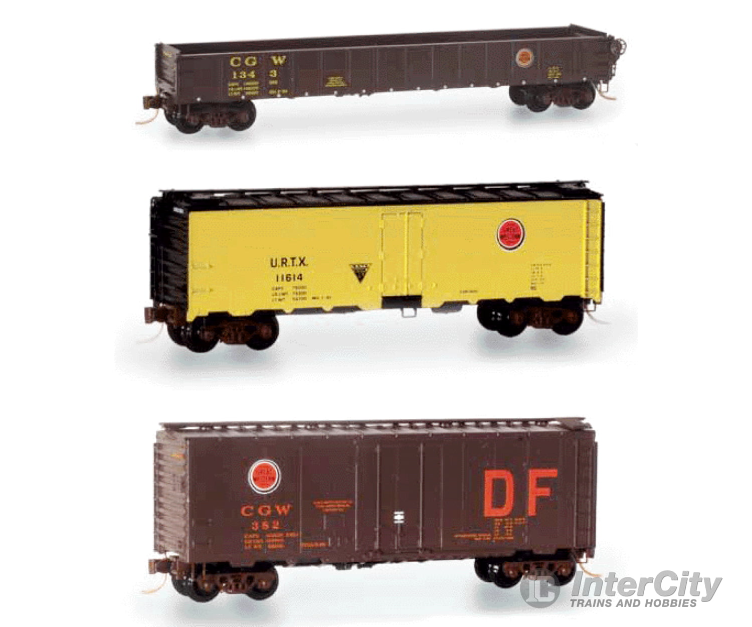 Micro Trains Line N Chicago Great Western 3 Pack - 40 Plug Door Boxcar 50 Gondola Steel Reefer