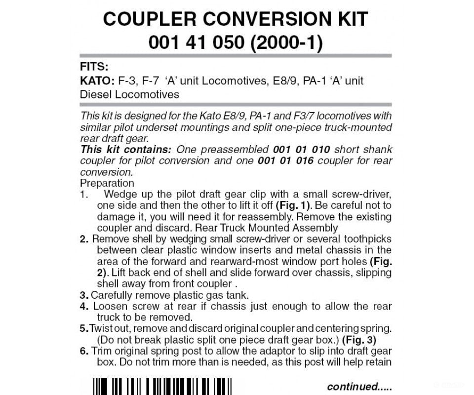 Micro Trains N 141050 Locomotive Coupler Conversion Kits -- Kato F3A F7A E7A E9A Rear Couplers &