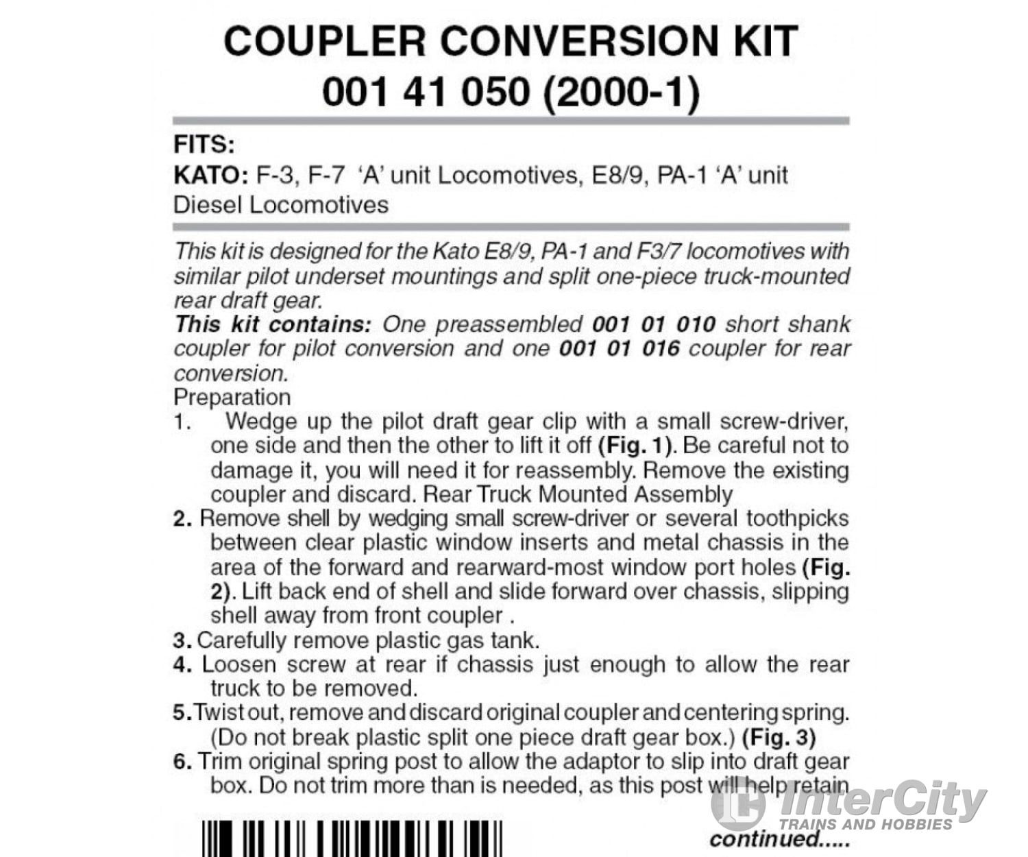 Micro Trains N 141050 Locomotive Coupler Conversion Kits -- Kato F3A F7A E7A E9A Rear Couplers &