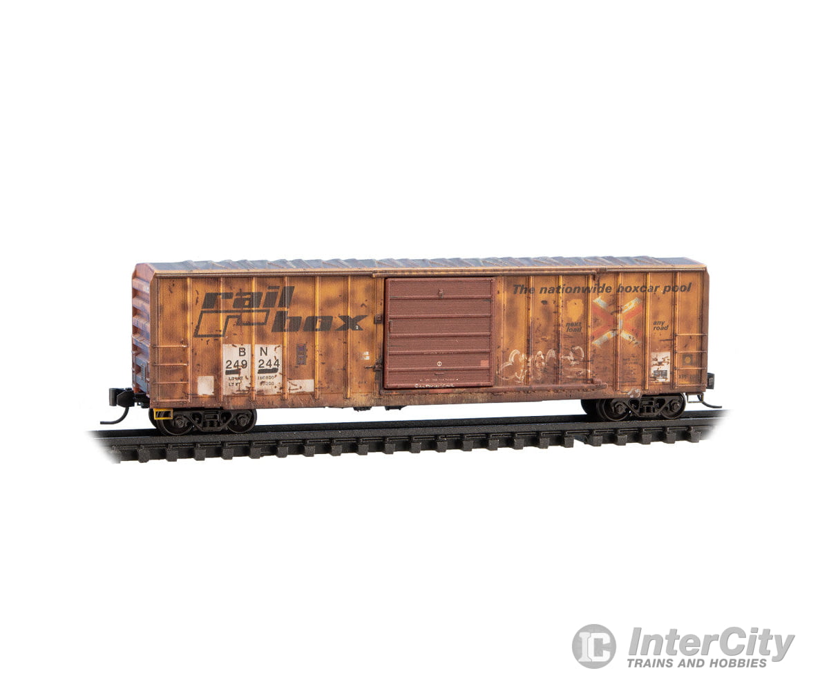 Micro Trains N 02544436 50’ Rib Side Boxcar Burlington Northern ex-Railbox - Weathered - Repatch Railbox Car #1 Freight
