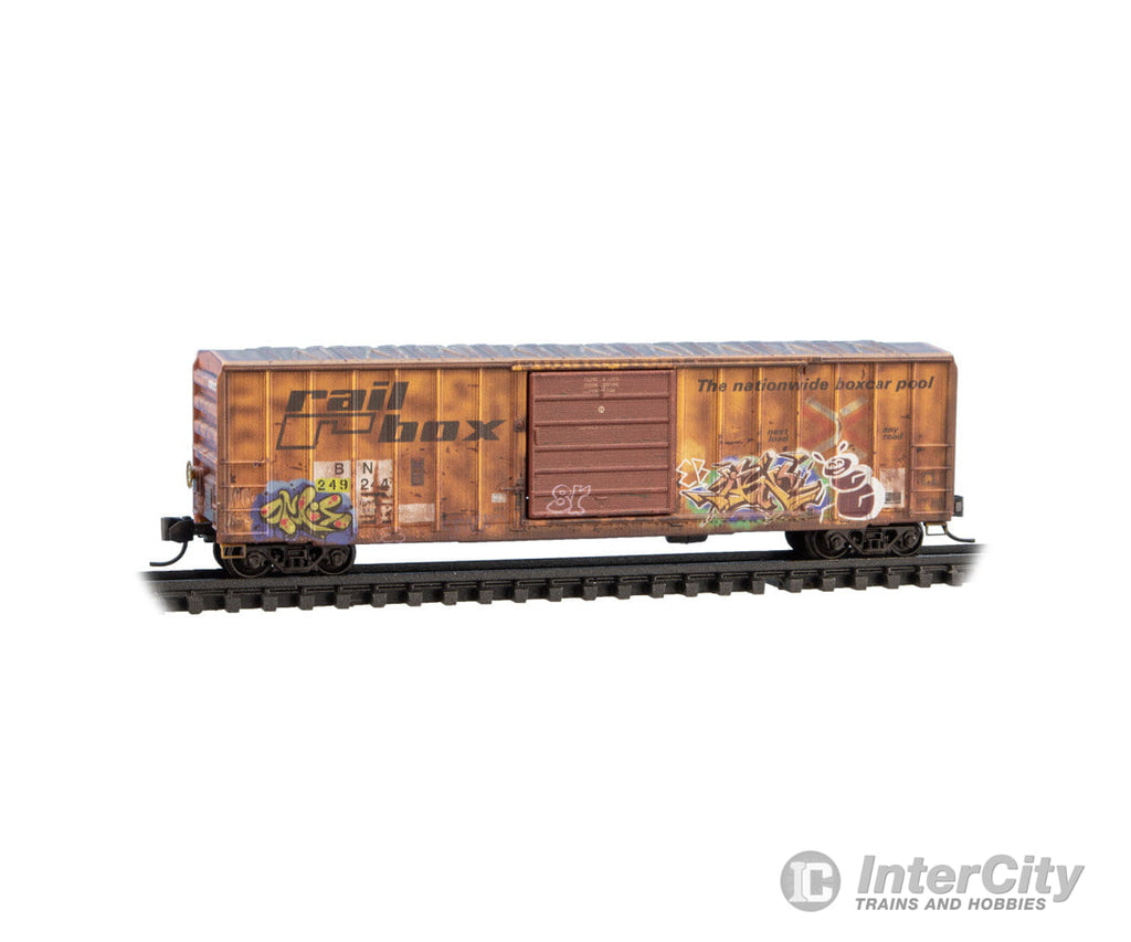 Micro Trains N 02544436 50’ Rib Side Boxcar Burlington Northern ex-Railbox - Weathered - Repatch Railbox Car #1 Freight