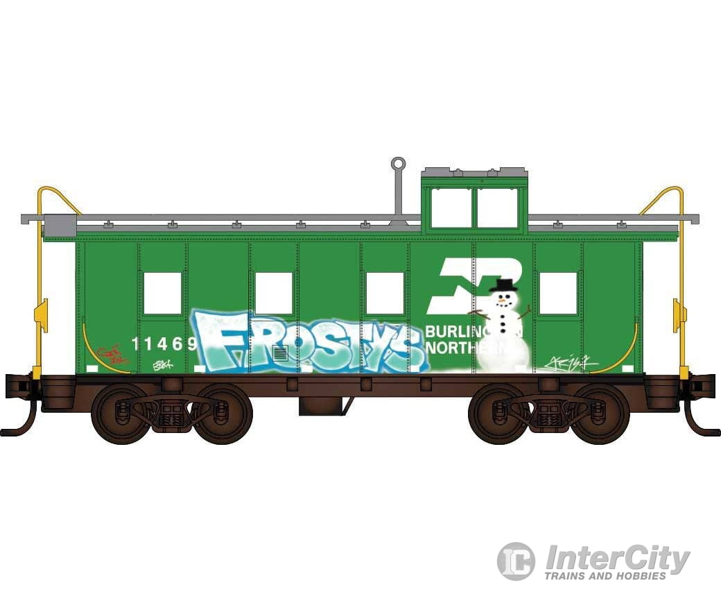 Micro Trains N 10044063 36’ Riveted-Steel Cupola Caboose - Burlington Northern #11469 Christmas Graffiti Freight Cars