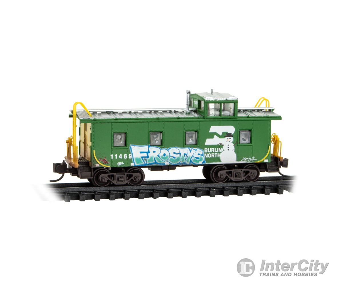 Micro Trains N 10044063 36’ Riveted-Steel Cupola Caboose - Burlington Northern #11469 Christmas Graffiti Freight Cars