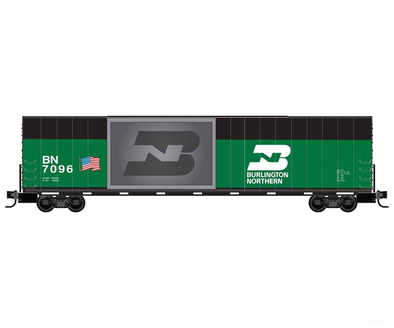 Micro Trains N 10200851 Modified 60’ Excess-Height Double-Plug-Door Boxcar - Ready-to-Run - Burlington Northern #7096
