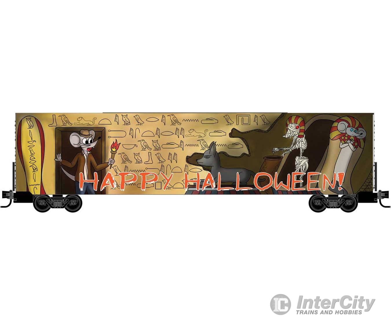 Micro Trains N 10200853 Modified 60’ Excess-Height Double-Door Boxcar - 2025 Micro-Mouse Halloween (tan black) Freight