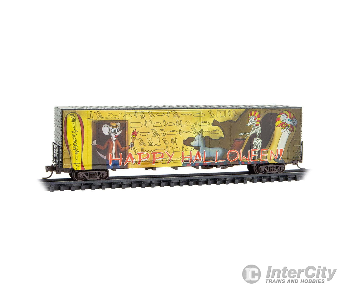 Micro Trains N 10200853 Modified 60’ Excess-Height Double-Door Boxcar - 2025 Micro-Mouse Halloween (tan black) Freight