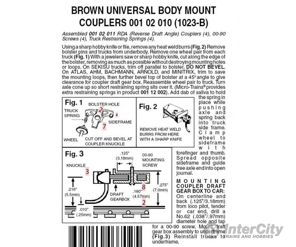 Micro Trains N 102010 Magne-Matic Coupler W/Body Mount Draft Gear - 2 Pairs -- Assembled; Brown