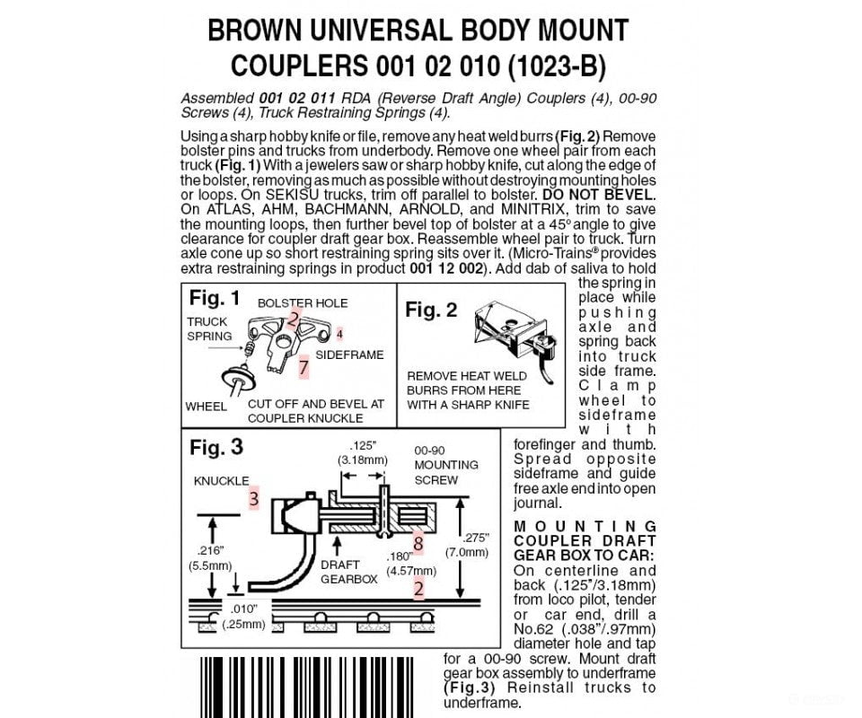 Micro Trains N 102010 Magne-Matic Coupler W/Body Mount Draft Gear - 2 Pairs -- Assembled; Brown
