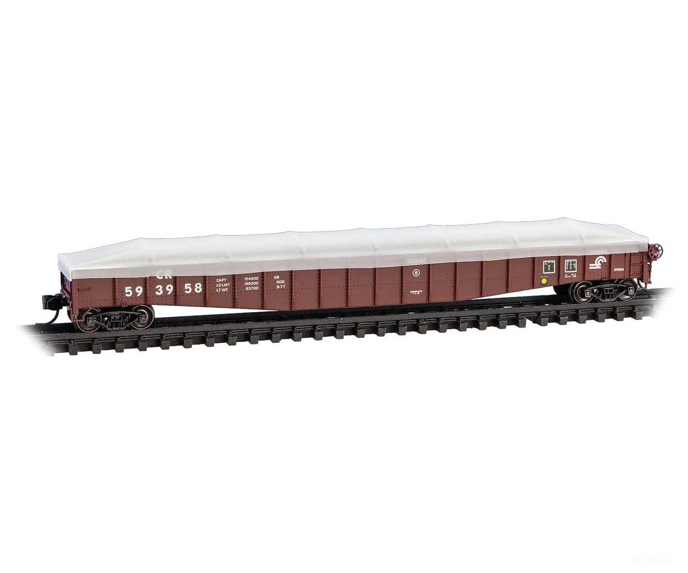 Micro Trains N 10700140 65’ Mill Gondola with Drop Ends & Tarp Load Cover Kit - Conrail #593958 (Boxcar Red) Freight