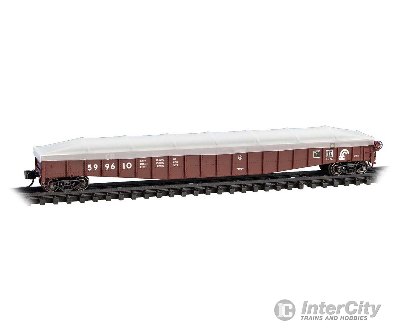 Micro Trains N 10700141 65’ Mill Gondola with Drop Ends & Tarp Load Cover Kit - Conrail #599610 (Boxcar Red) Freight