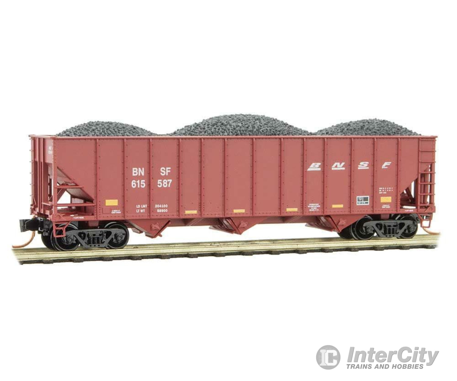 Micro Trains N 10800372 100-Ton 3-Bay Ribside Open Hopper W/Coal Load - Ready To Run -- Bnsf Railway