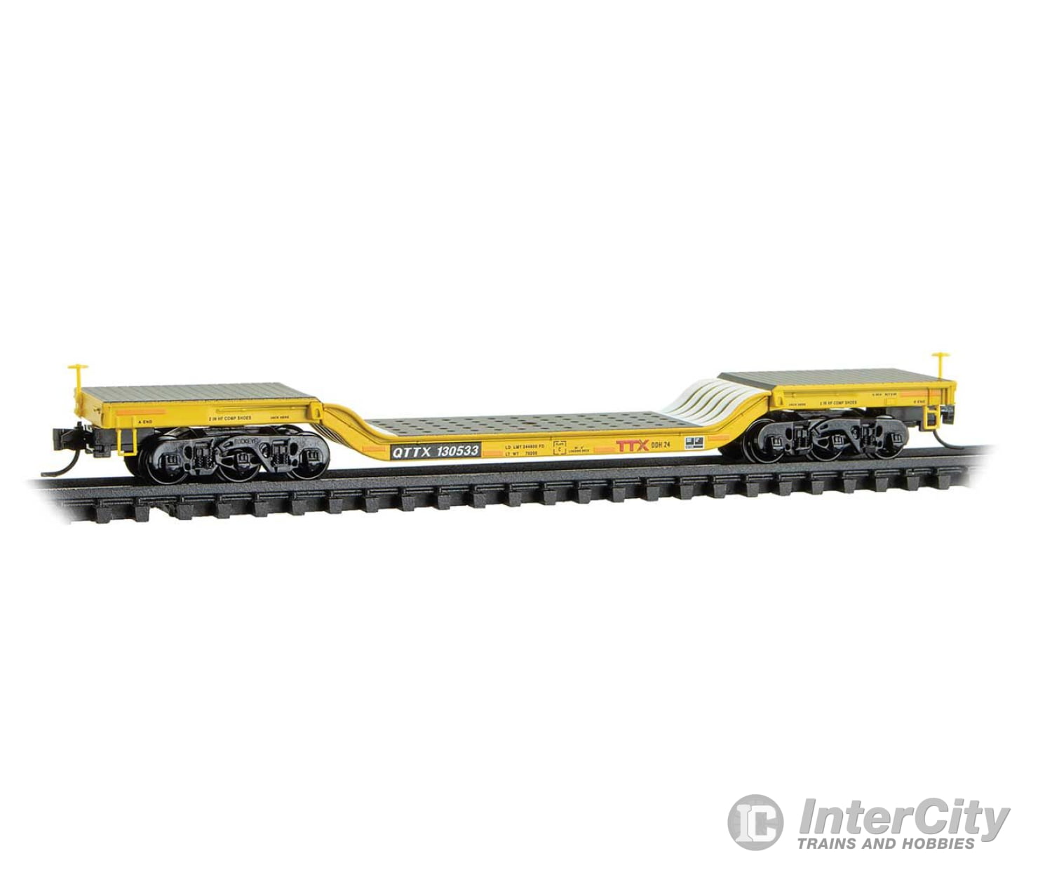 Micro Trains N 10900280 Heavyweight 6-Axle Depressed-Center Flatcar - Ttx Qttx #130353 (Yellow