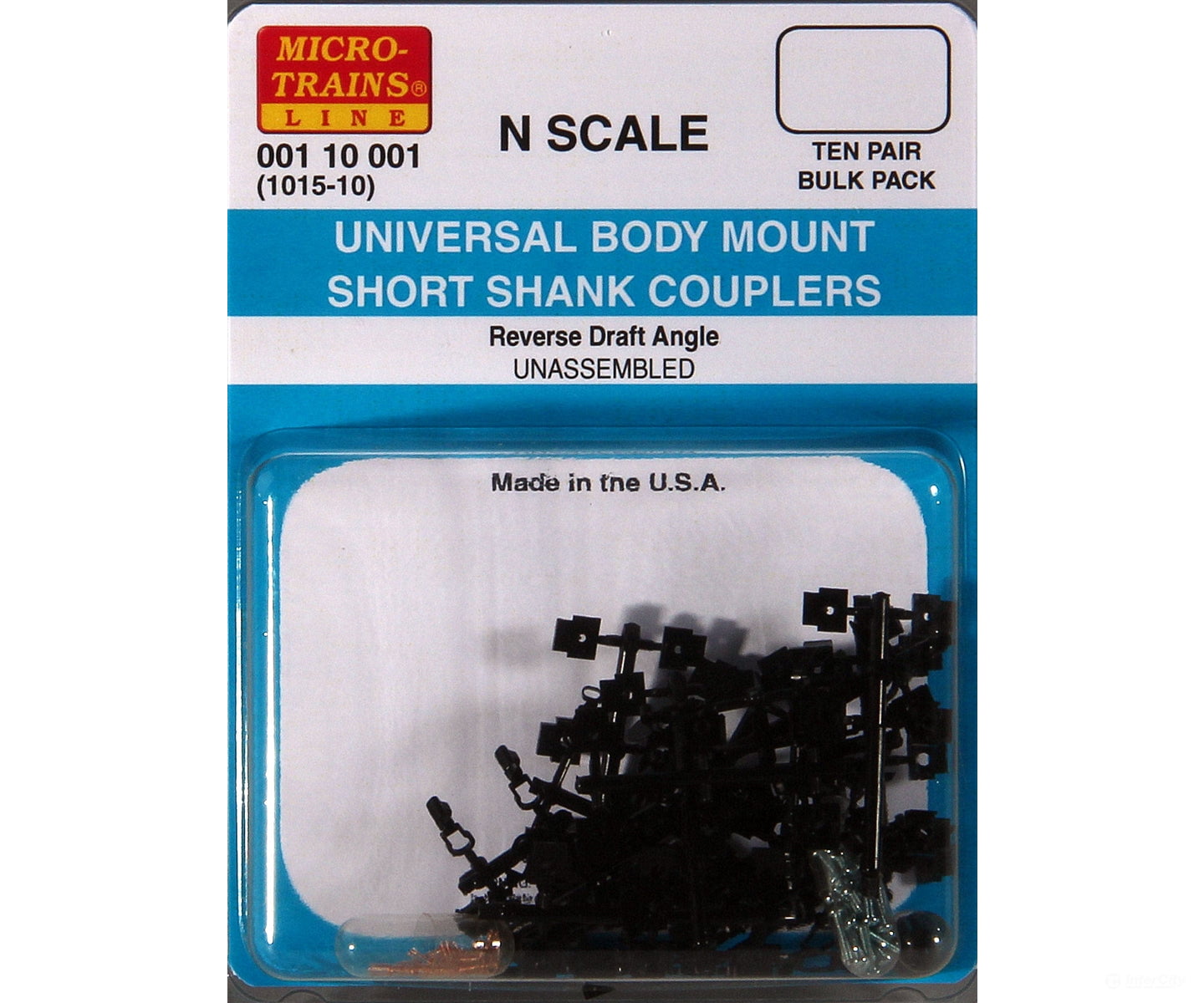 Micro Trains 110001 #1015 Short-Shank Body-Mount Coupler Bulk Pack - Kit Black 10 Pairs Couplers &