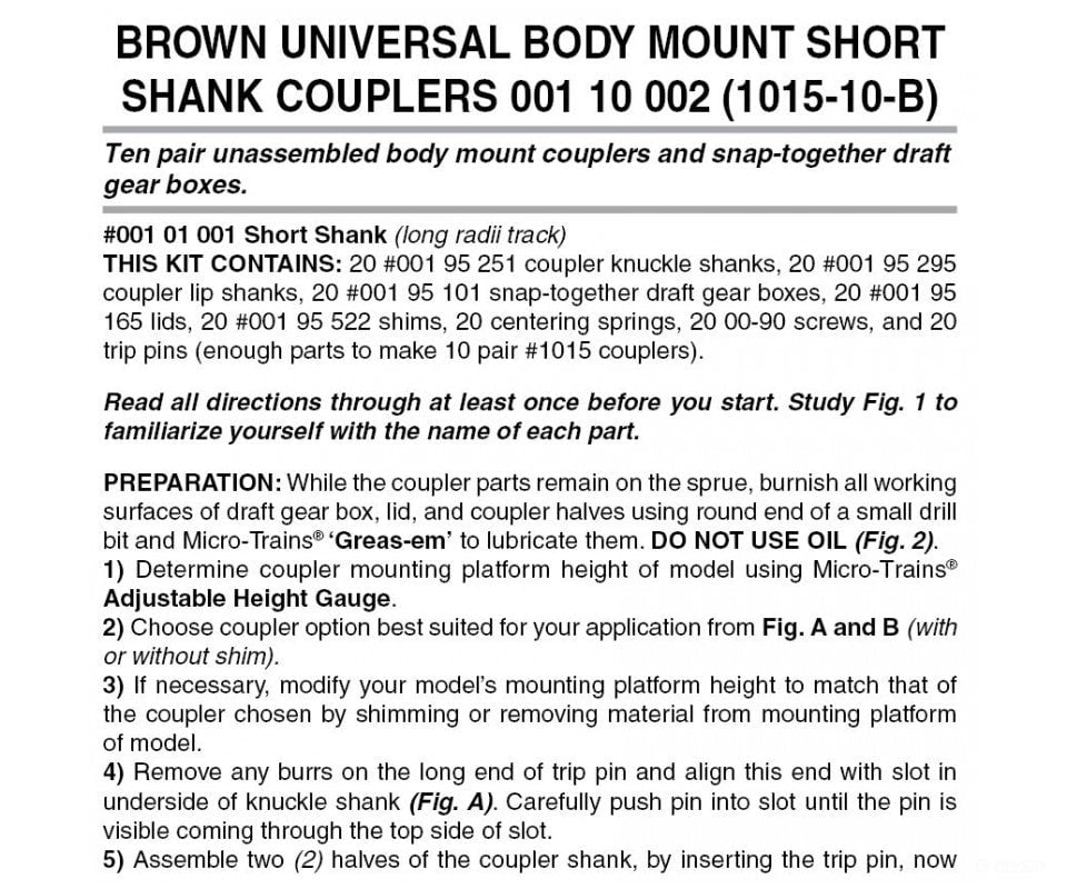Micro Trains N 110002 #1015 Short-Shank Body-Mount Coupler Bulk Pack - Kit -- Brown 10 Pairs