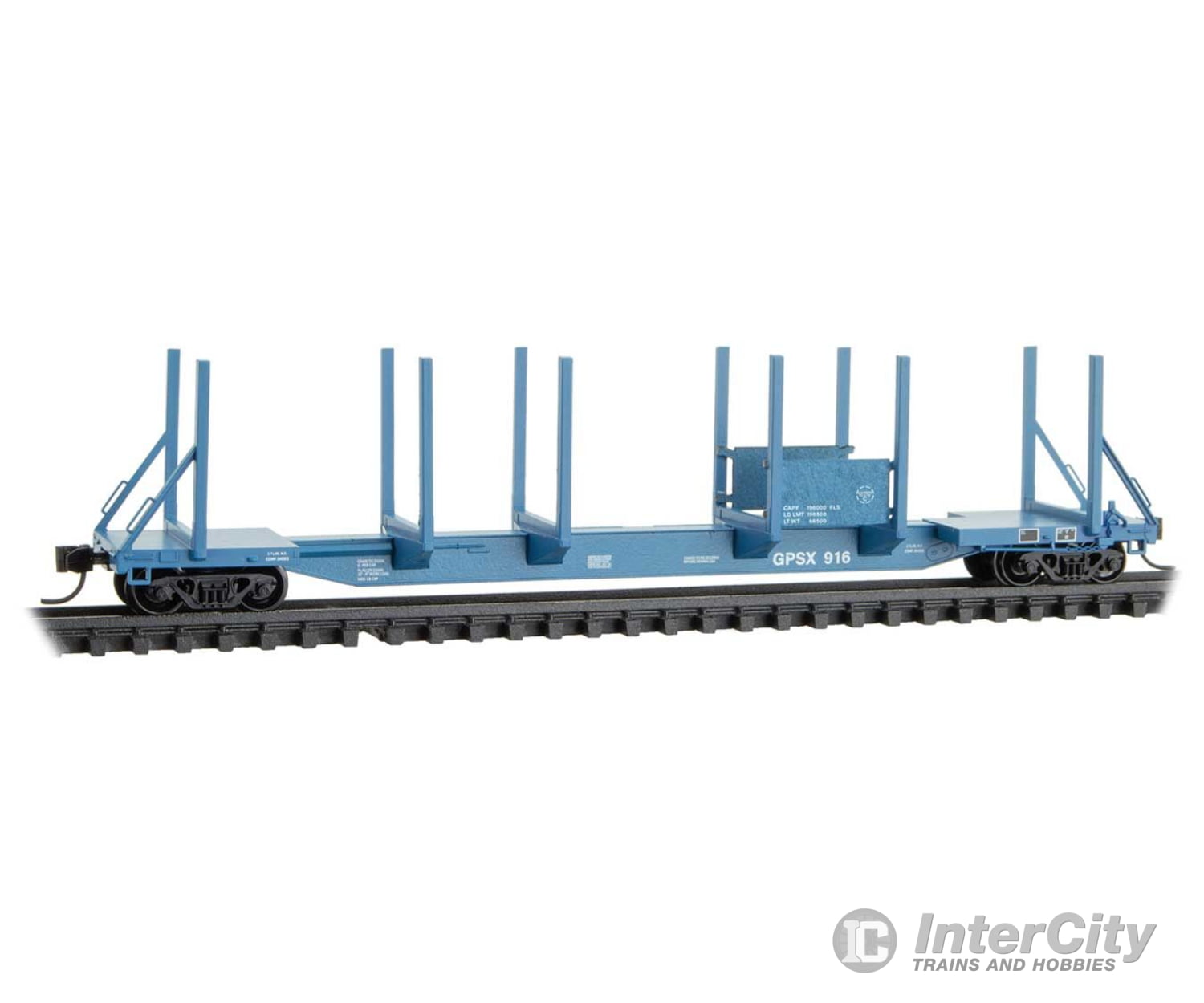 Micro Trains N 11500120 Evans 65’ 100-Ton Log Car - Georgia Pacific #916 (Blue White) Freight Cars