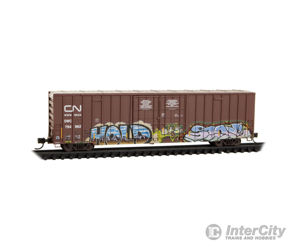 Micro Trains N 12344160 60’ Rib-Side Double-Plug-Door High-Cube Boxcar - Canadian National DWC #794962 Weathered Boxcar