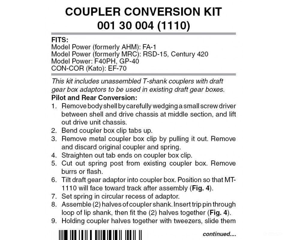 Micro Trains N 130004 Locomotive Coupler Conversion Kits -- Ahm/Con-Cor/Model Power Fa-1 Con-Cor