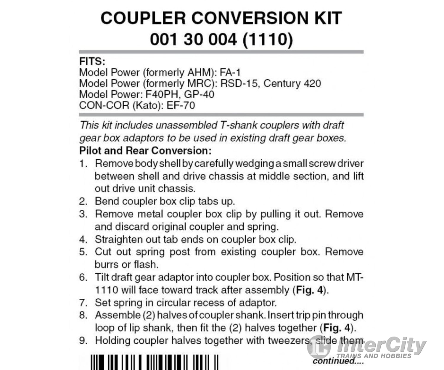 Micro Trains N 130004 Locomotive Coupler Conversion Kits -- Ahm/Con-Cor/Model Power Fa-1 Con-Cor