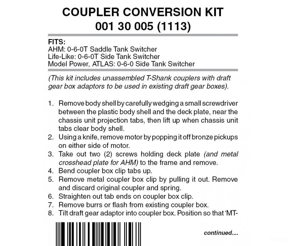 Micro Trains 130005 Locomotive Coupler Conversion Kits - Life-Like/Ahm 0-6-0T Saddle Tank Switcher