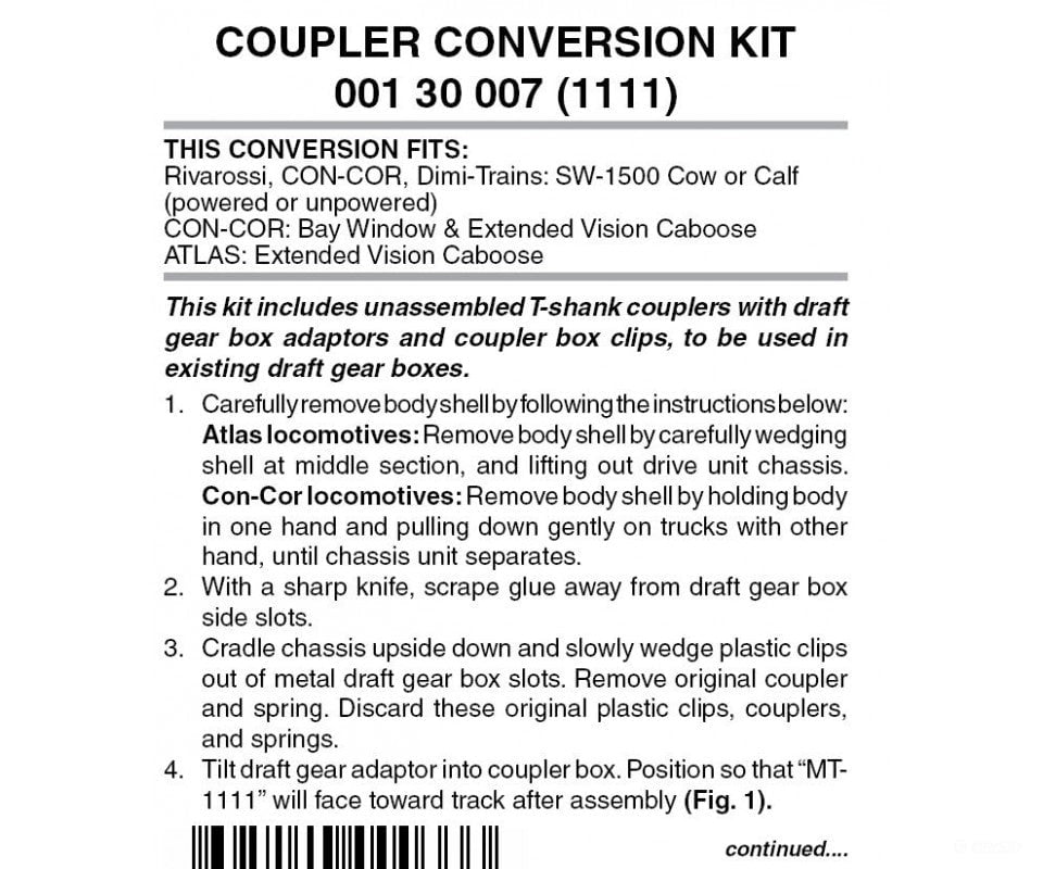 Micro Trains 130007 Locomotive Coupler Conversion Kits - Con-Cor/Dimi Sw1500 Cow Or Calf Couplers &