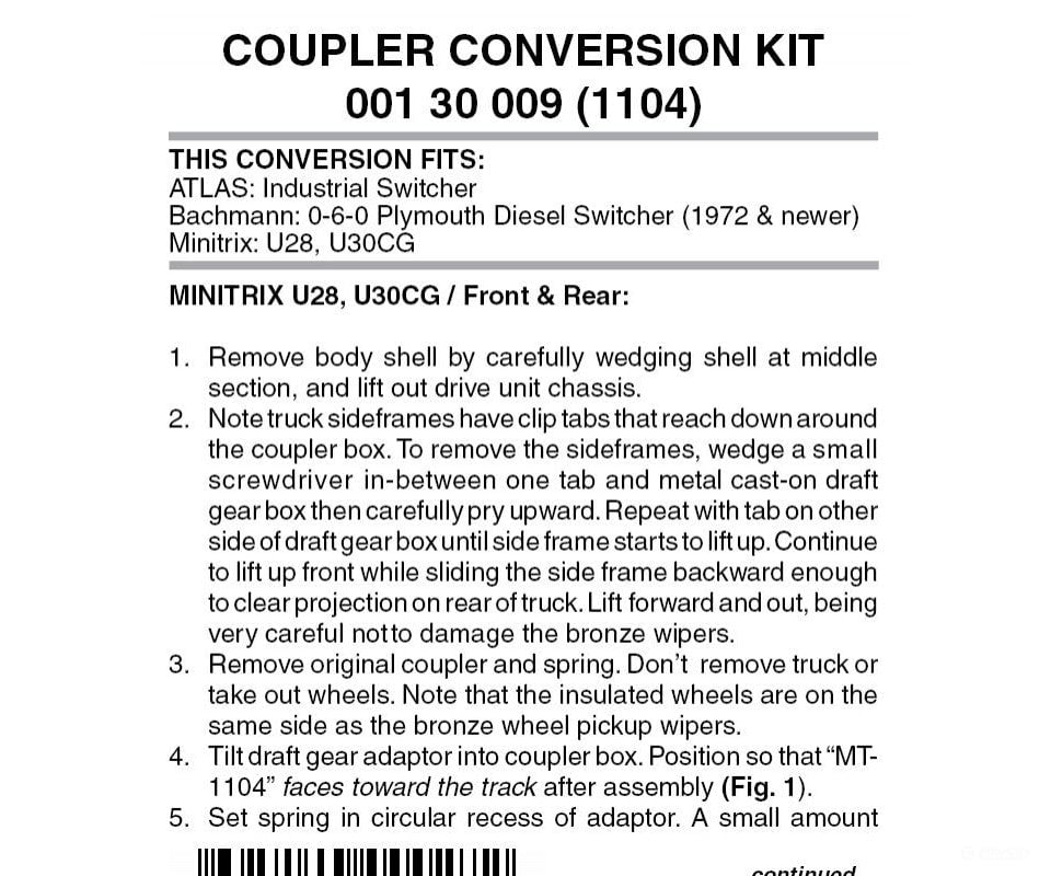 Micro Trains 130009 Locomotive Coupler Conversion Kits - Trix U28 U30 & 2-10-0 Tender; Atlas